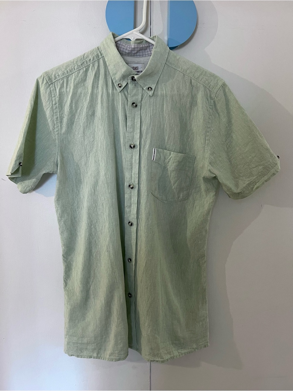 Ben Sherman Pale Green Short-Sleeve Linen Button-Down Shirt